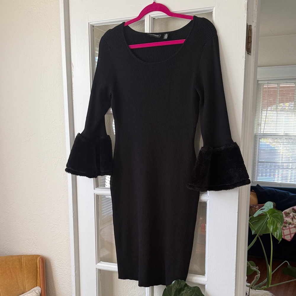 Nina Leonard Knit Faux Fur Cuff Dress